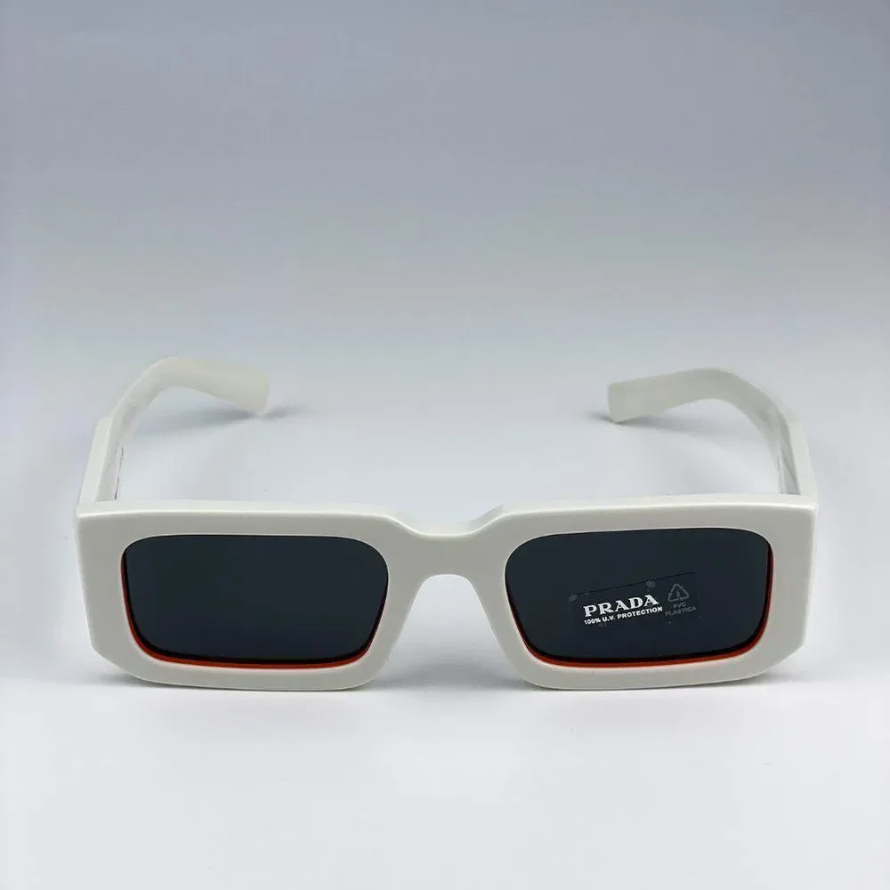 🔥Prada PR06YS 17M5S0 Sunglasses Talc Orange Dark Grey Rectangle Unisex - Picture 8 of 14